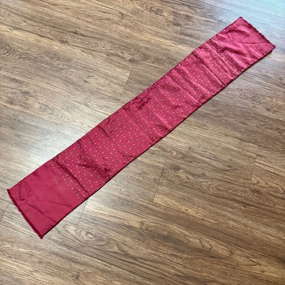 Vintage Christian Dior Reversible Silk and Wool Dark Red Printed Scarf 55” x 9”